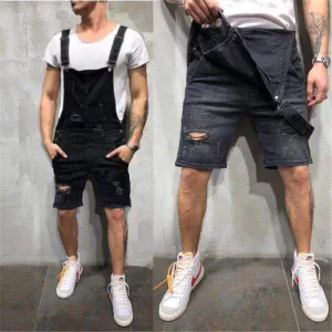 Newest Men's Ripped Denim Bib Workwear Slim Fit Denim Jumpsuit