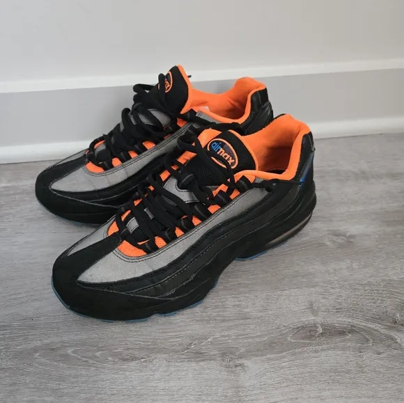 Nike Air Max 95s Midnight Fog Blue and Total Orange Youth Sneakers