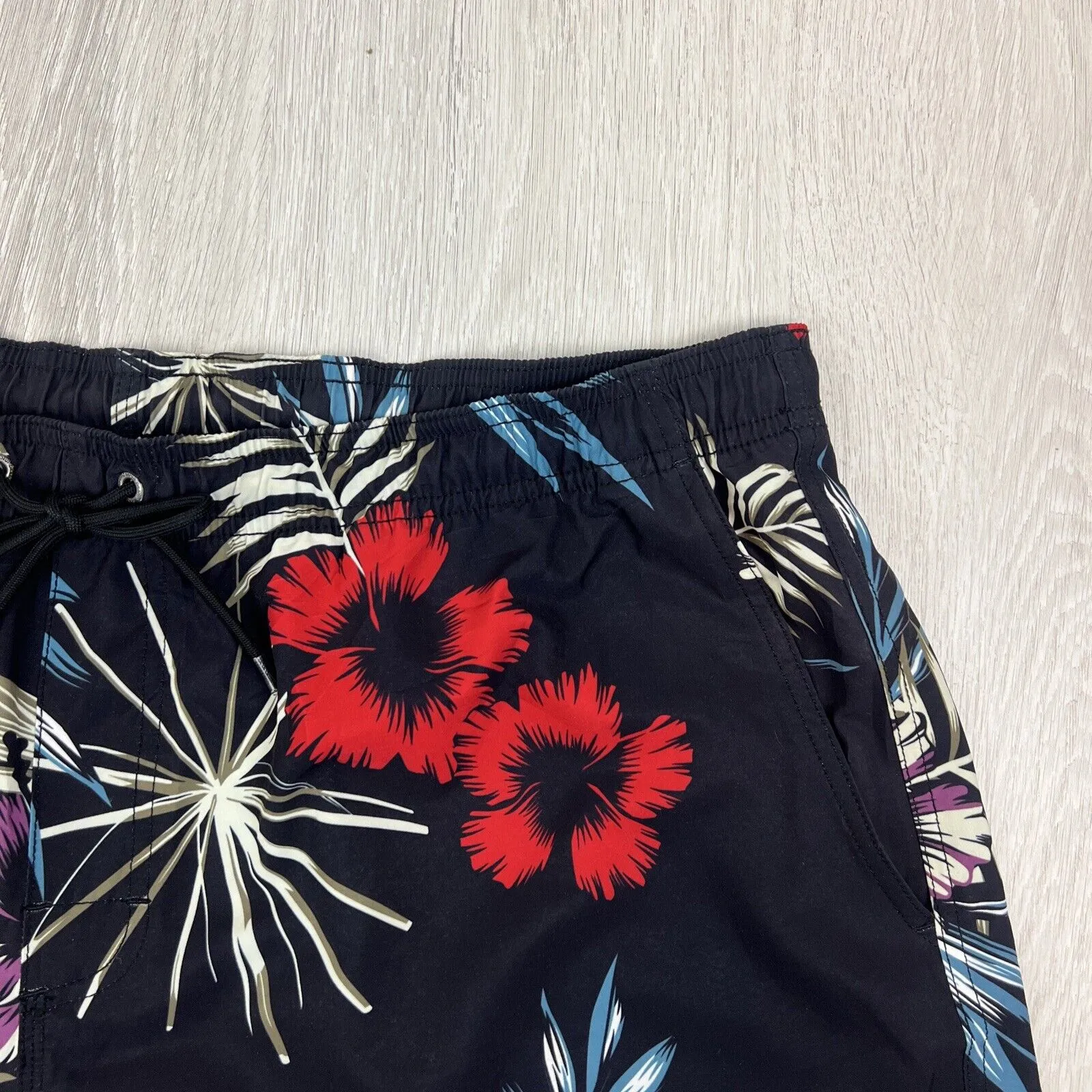 Okanui Mens Black Floral Pattern Board Shorts Boardies Swim Shorts Beach Size 3X