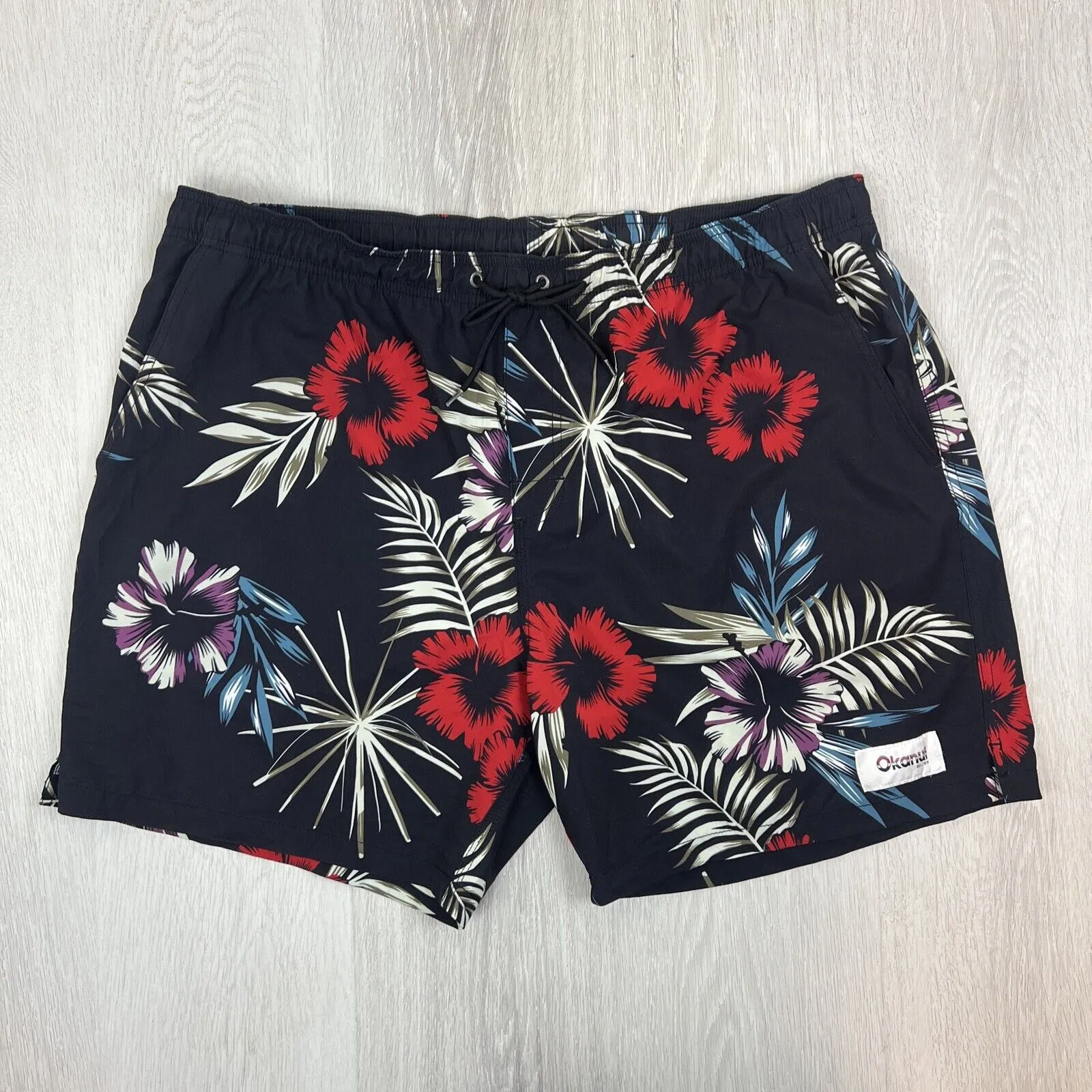 Okanui Mens Black Floral Pattern Board Shorts Boardies Swim Shorts Beach Size 3X