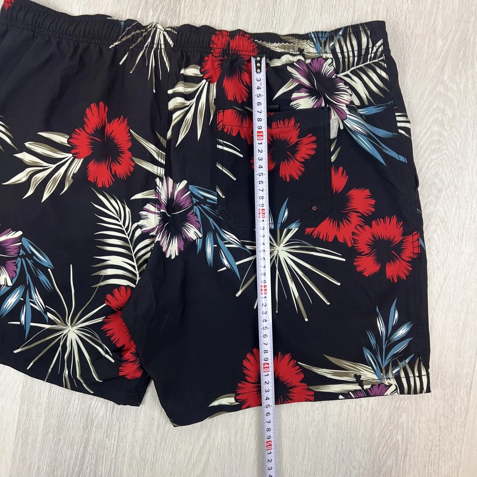 Okanui Mens Black Floral Pattern Board Shorts Boardies Swim Shorts Beach Size 3X