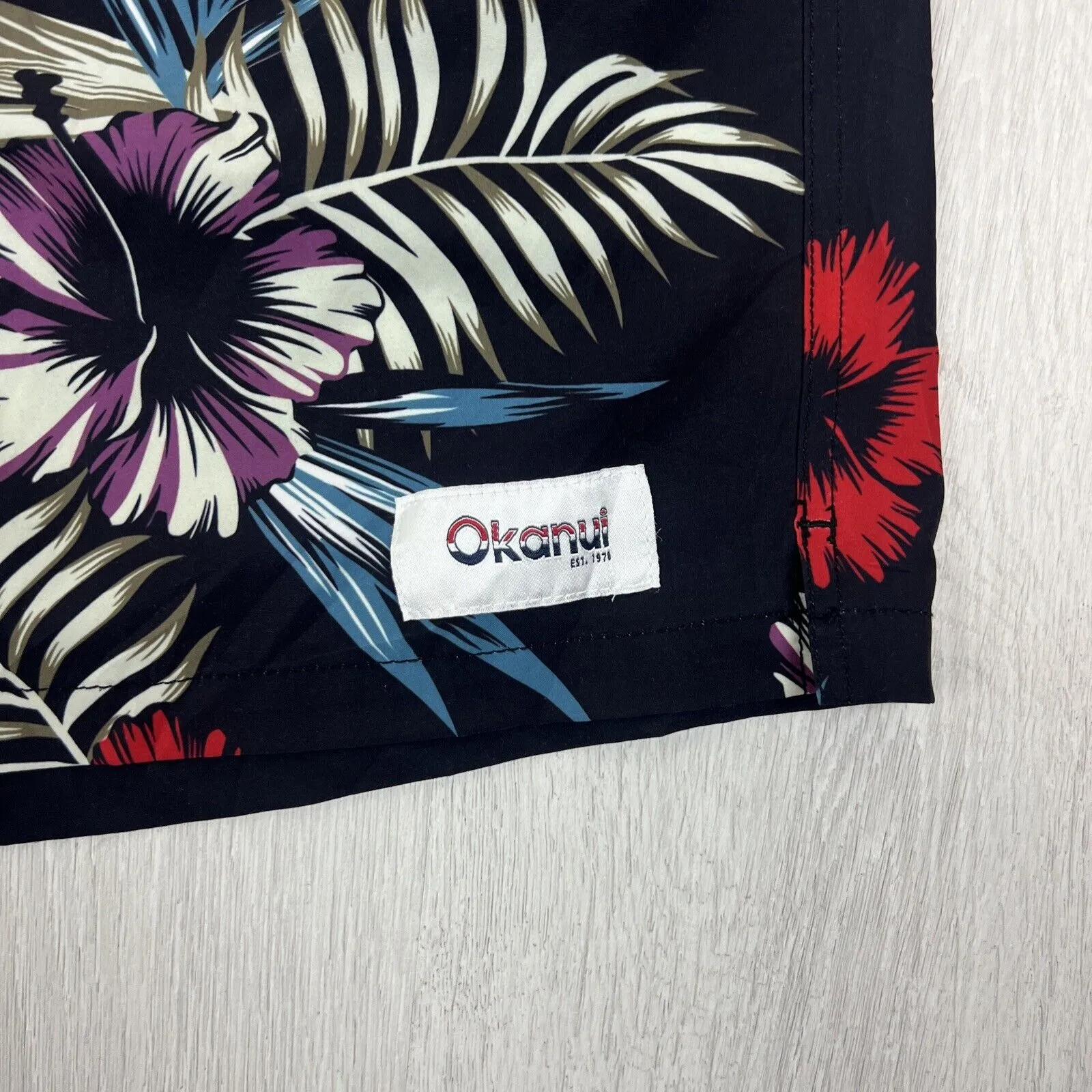Okanui Mens Black Floral Pattern Board Shorts Boardies Swim Shorts Beach Size 3X