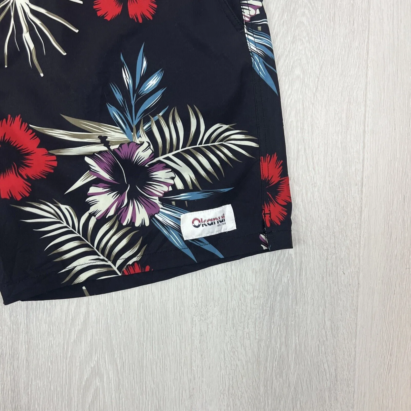 Okanui Mens Black Floral Pattern Board Shorts Boardies Swim Shorts Beach Size 3X