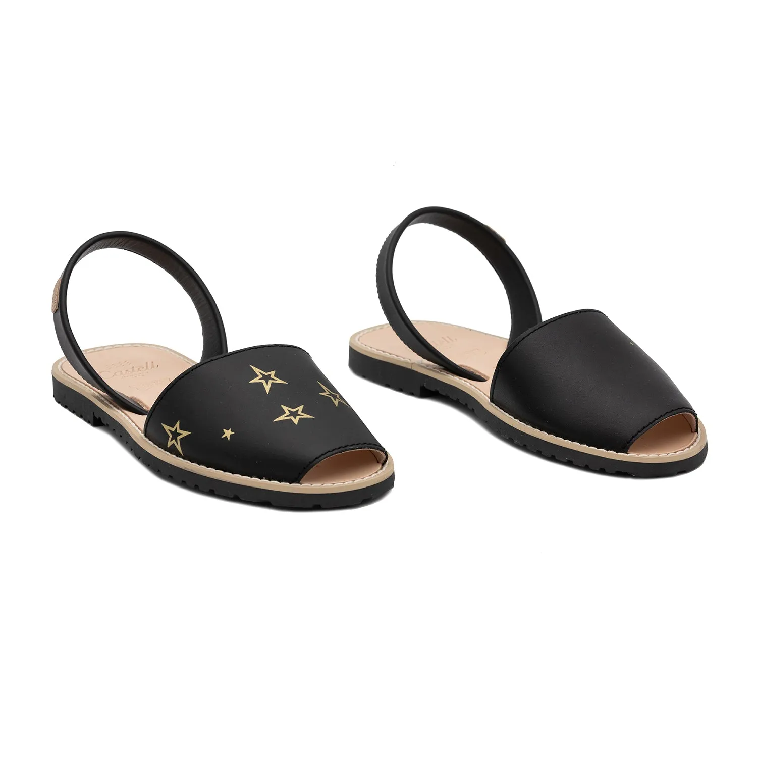 Open Toe Leather Menorcan Sandal With Sling Back - Madona 1056 Ciervo Estrellas