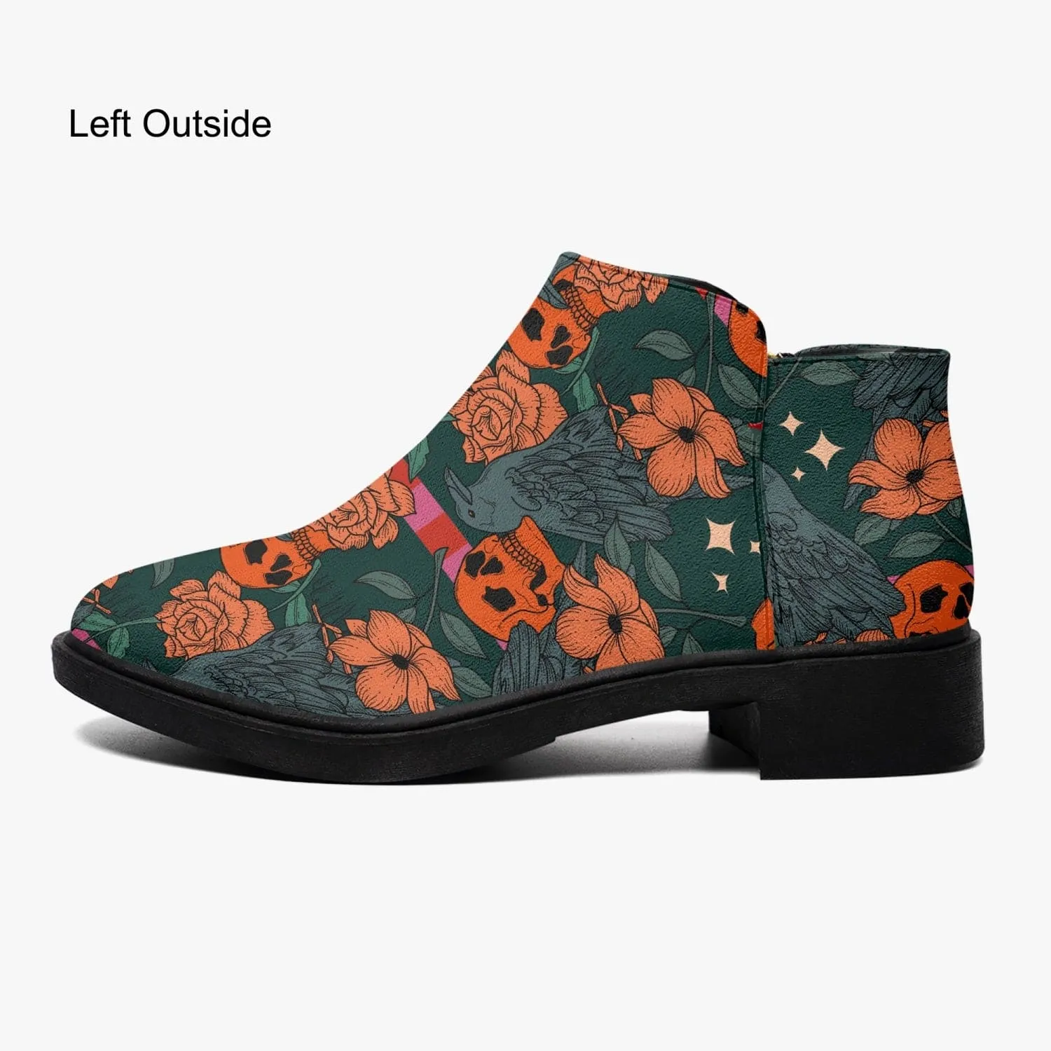 Orange Flowers & Skulls Fashion Zipper Boots