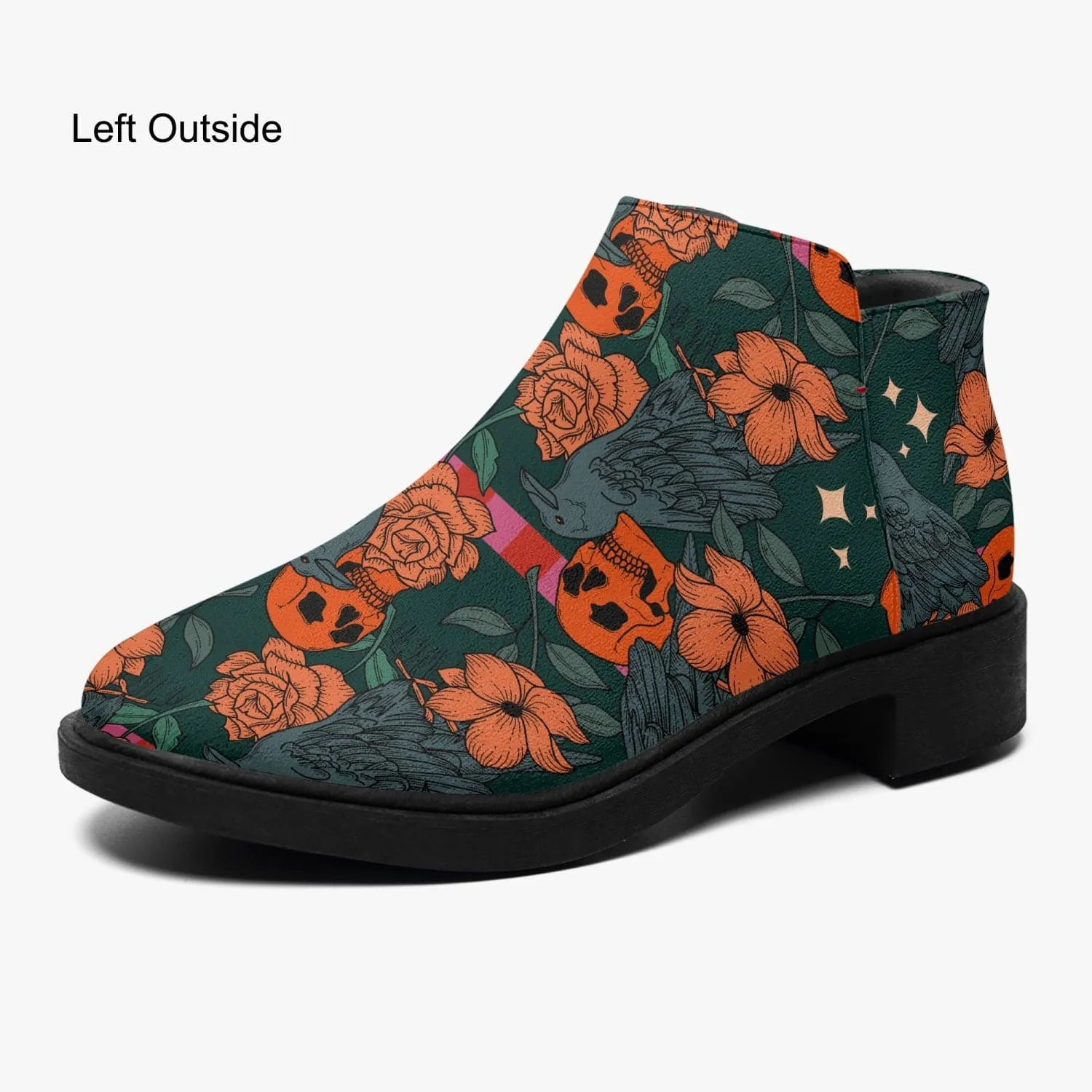 Orange Flowers & Skulls Fashion Zipper Boots