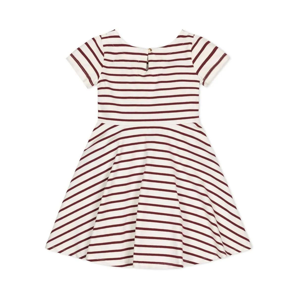 Organic Short Sleeve Skater Dress - White and Oxblood Stripe