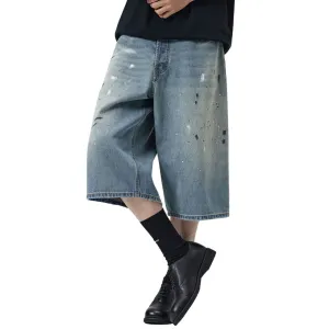 Paint-Splatter Bermuda Denim Shorts