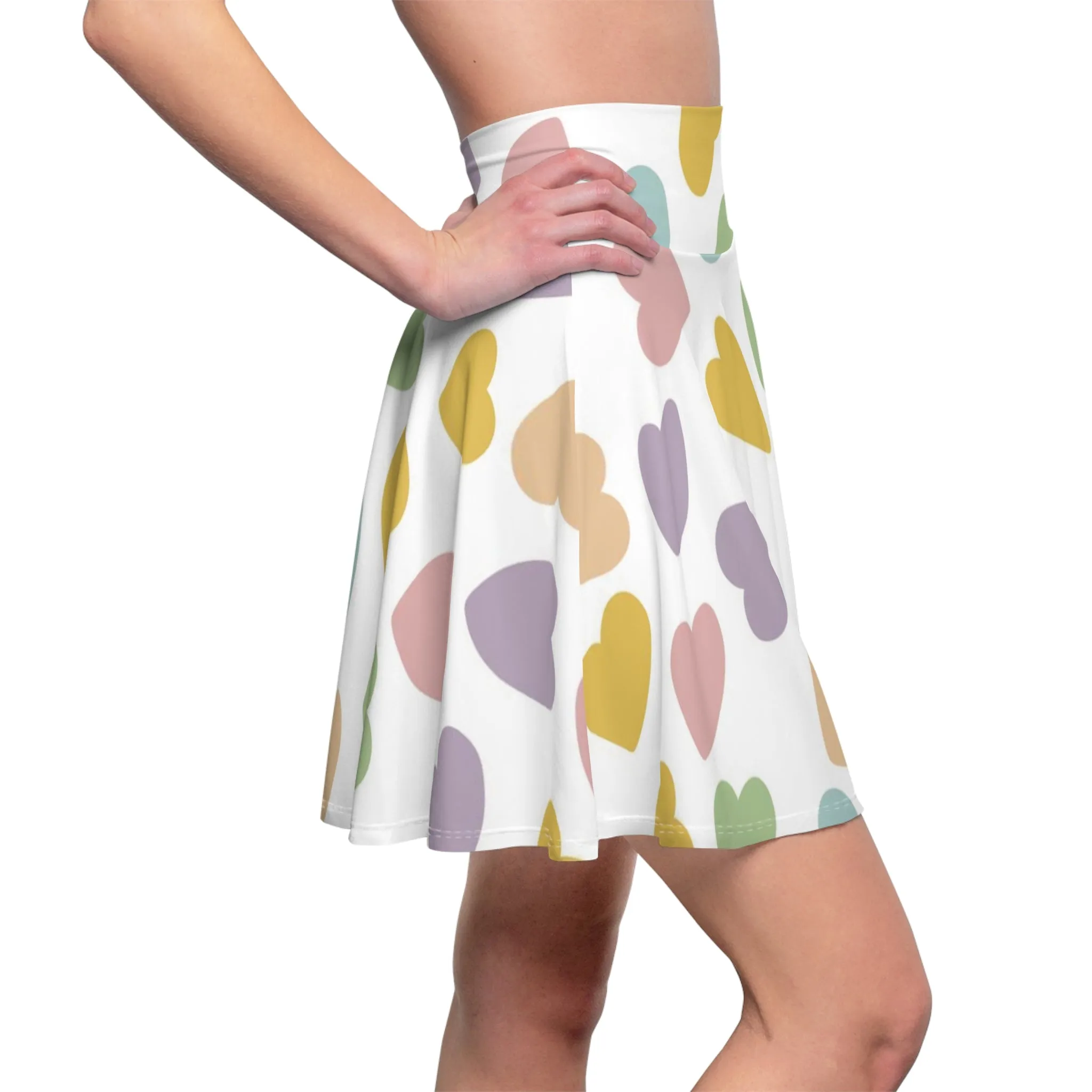 Pastel Valentines Heart Womens Skater Flare Skirt - Saiko Studio