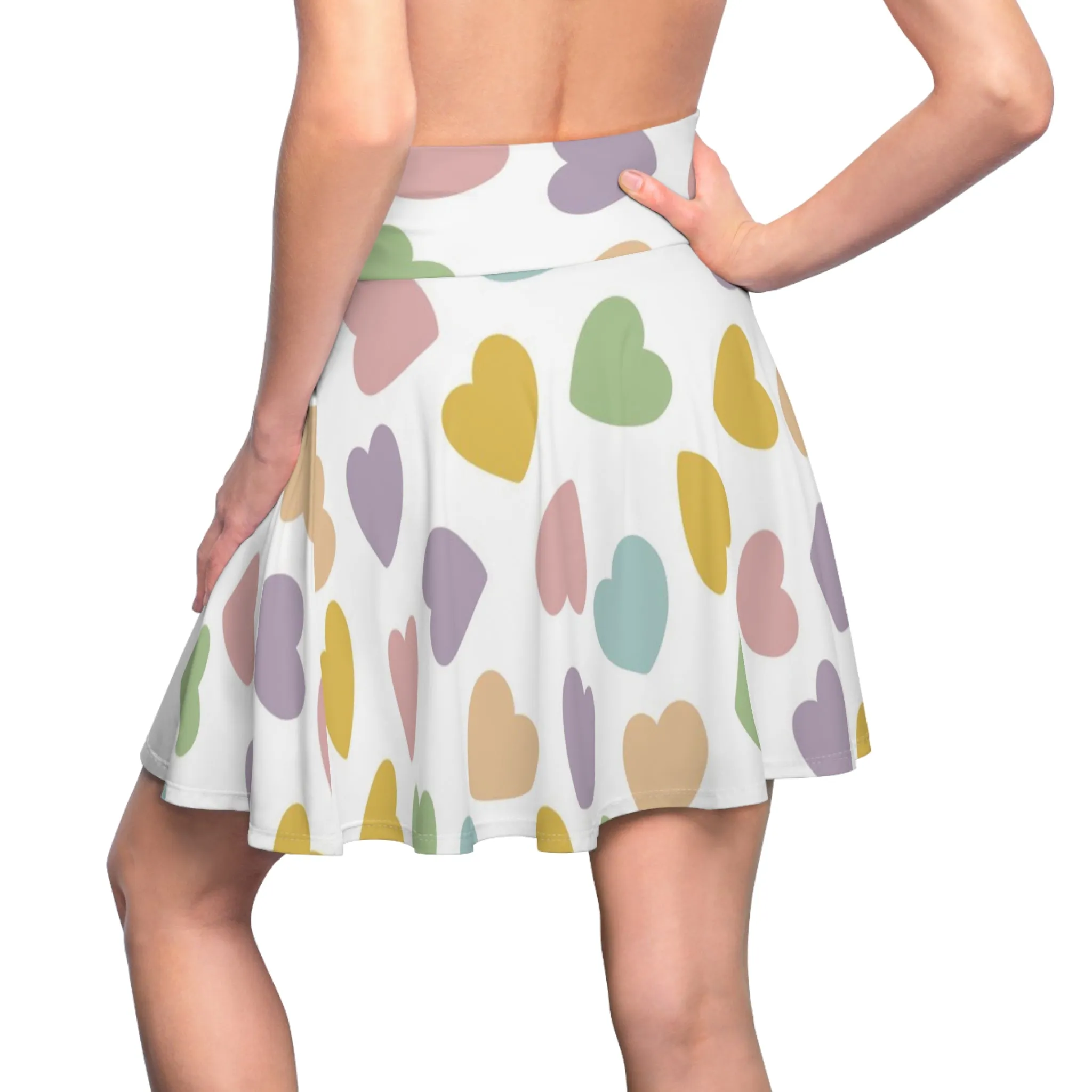 Pastel Valentines Heart Womens Skater Flare Skirt - Saiko Studio