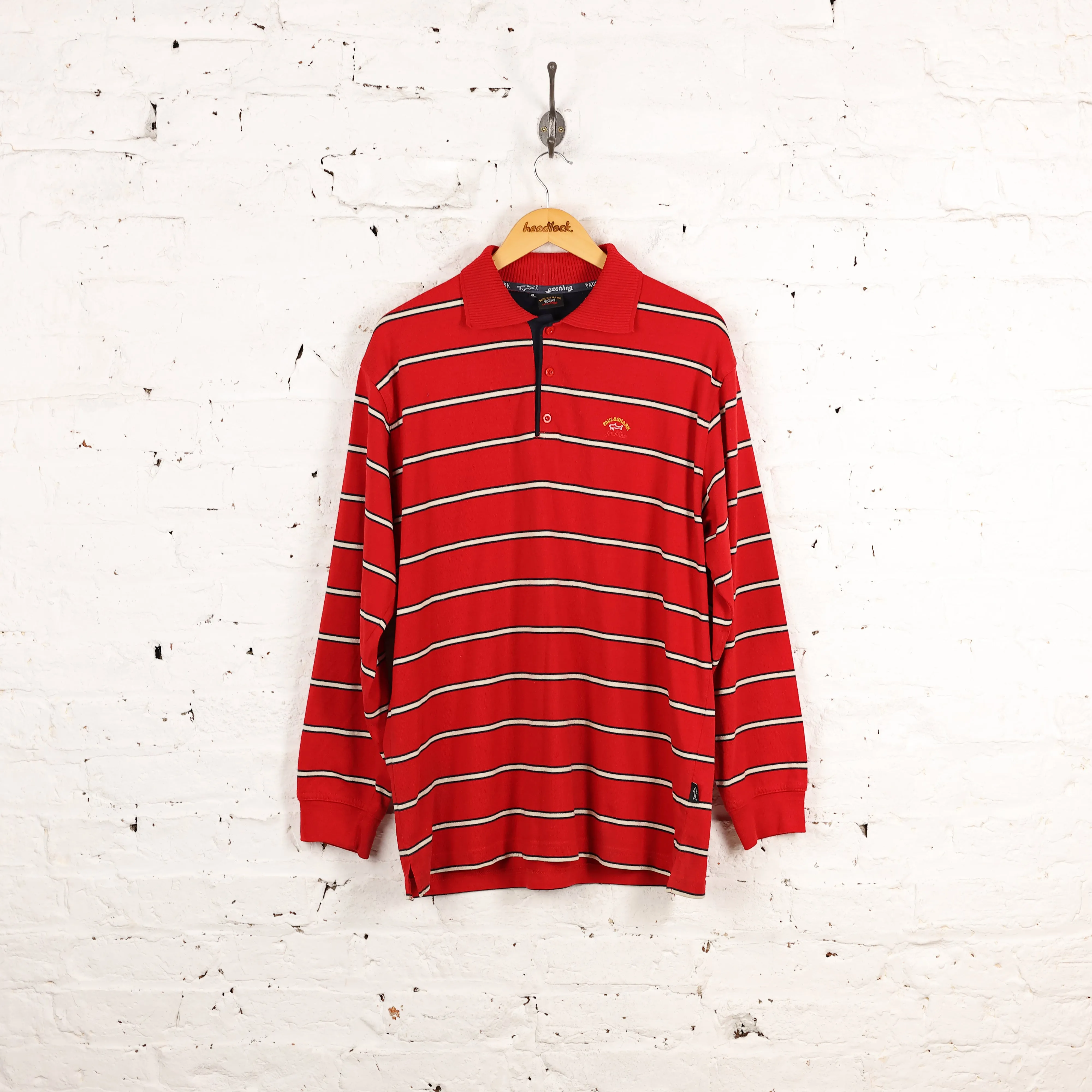 Paul and Shark Yachting Striped 90s Long Sleeve Polo Shirt - Red - XL