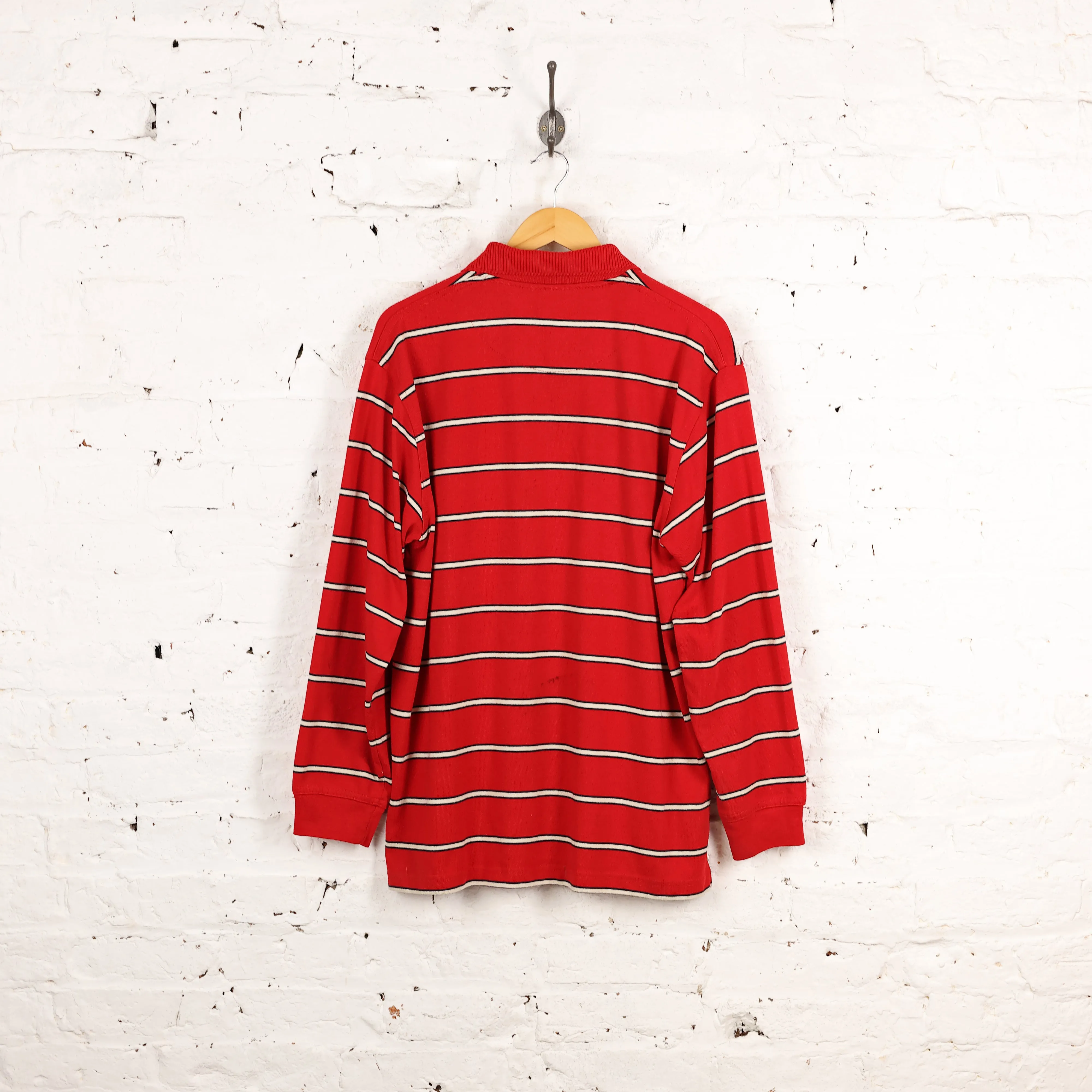 Paul and Shark Yachting Striped 90s Long Sleeve Polo Shirt - Red - XL