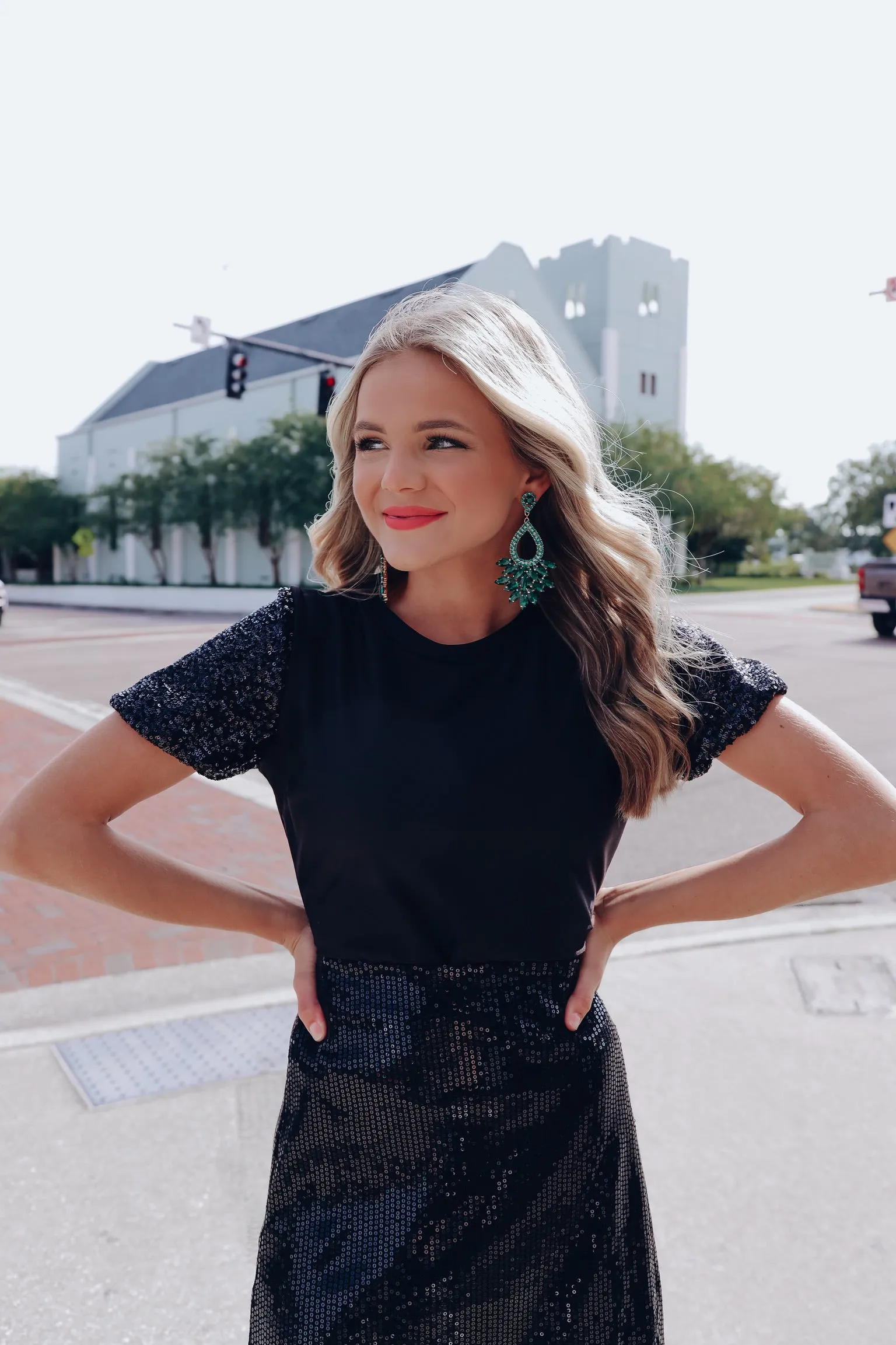 Perfect Puff Sleeve Sequin Top - Black