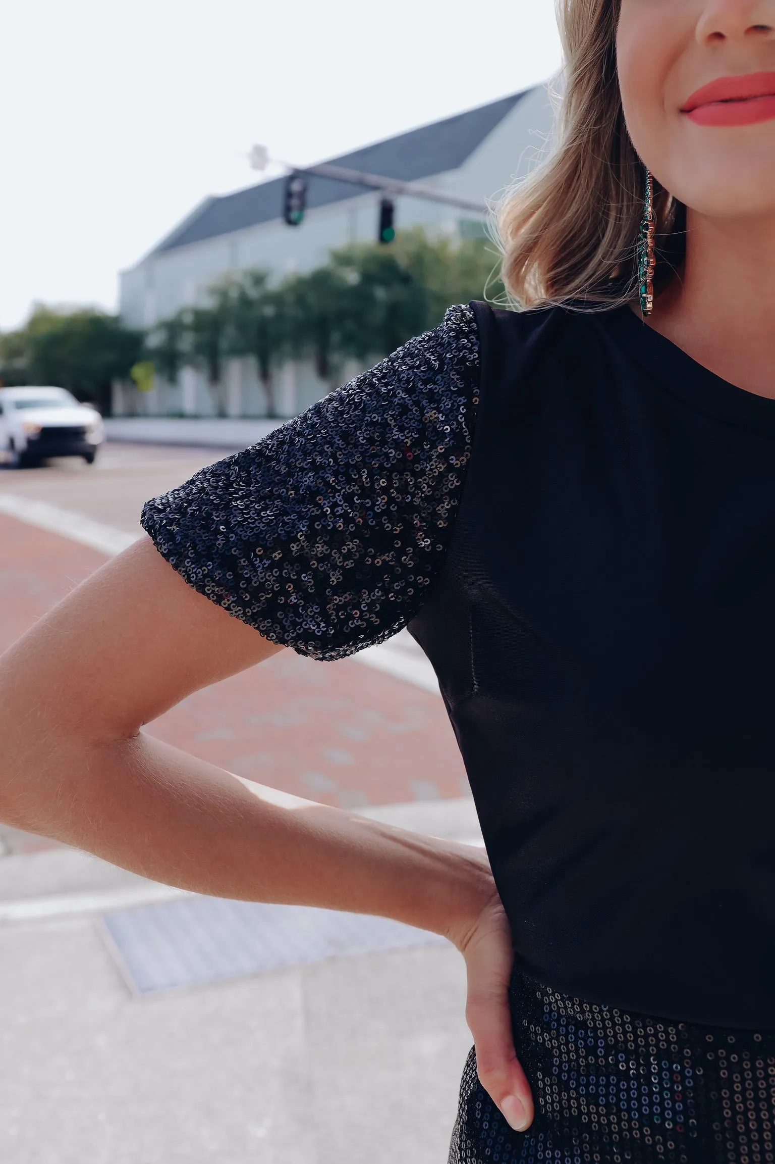 Perfect Puff Sleeve Sequin Top - Black