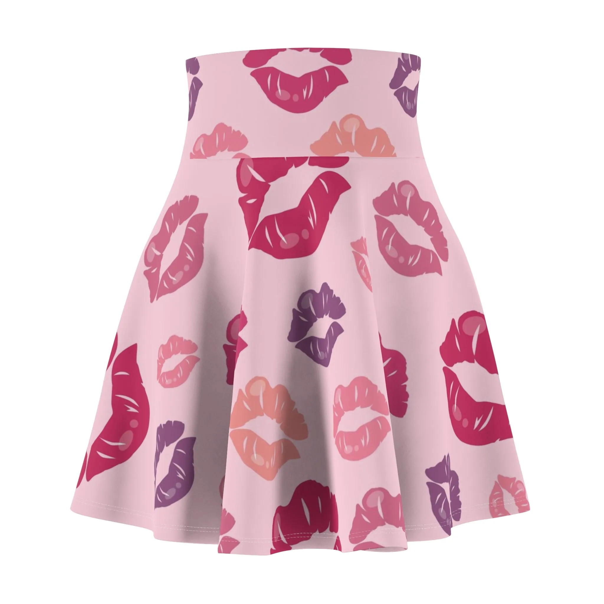 Pink Kiss Valentines Womens Flare Skater Skirt - Saiko Studio