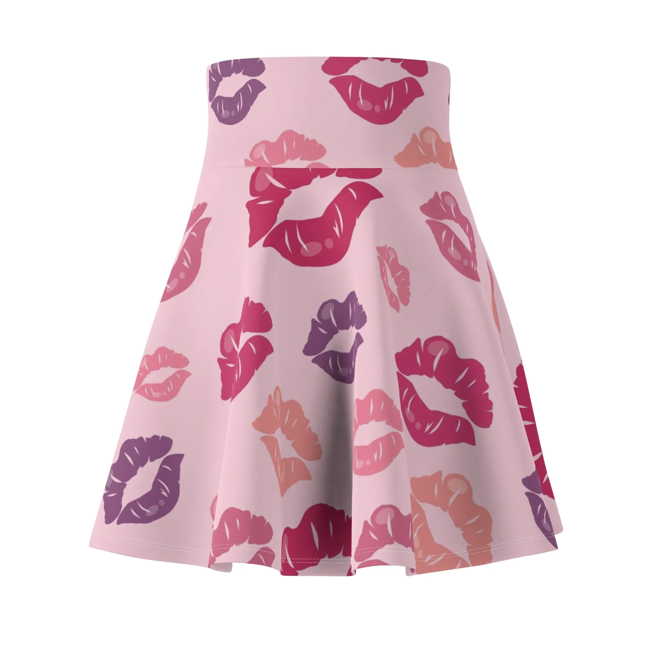 Pink Kiss Valentines Womens Flare Skater Skirt - Saiko Studio