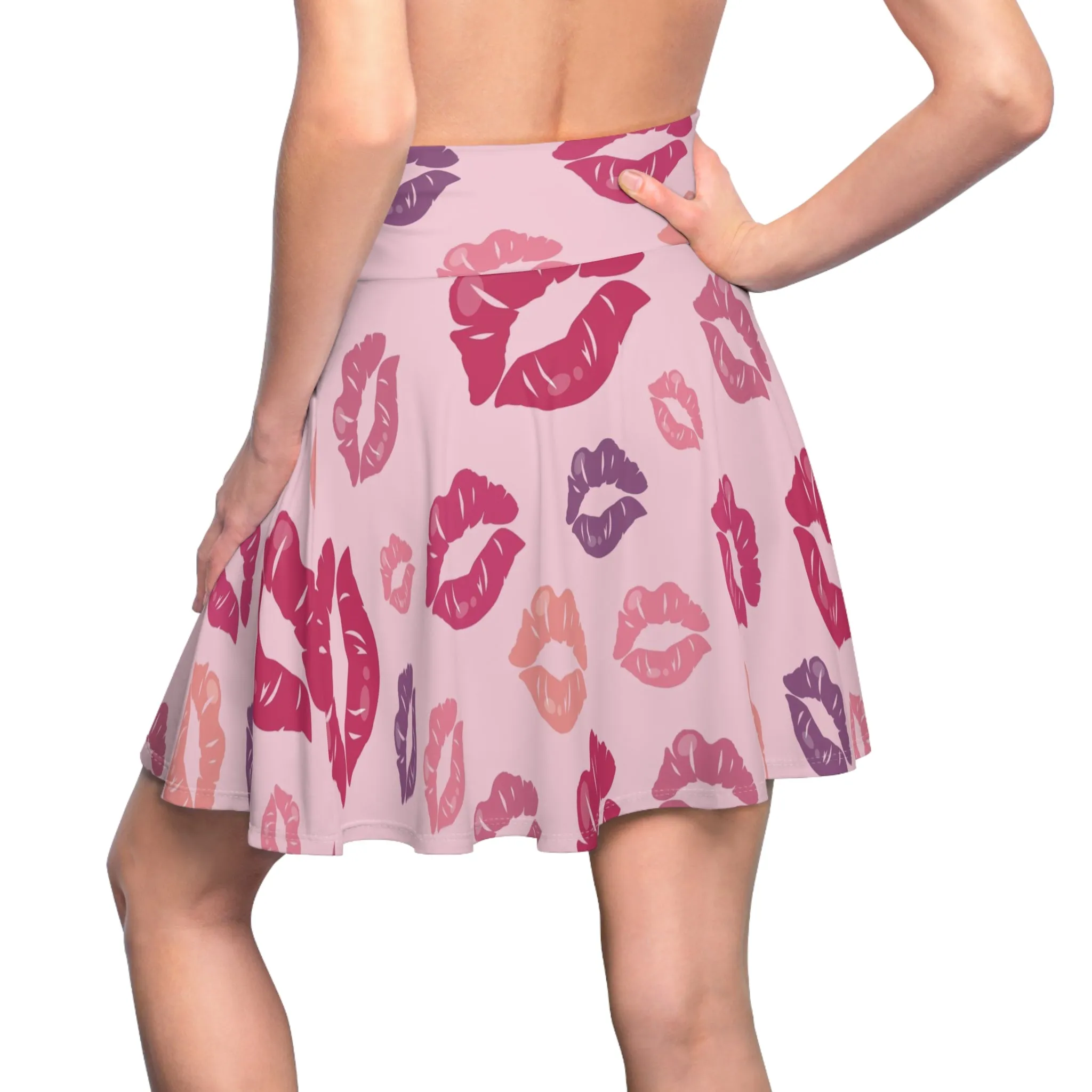 Pink Kiss Valentines Womens Flare Skater Skirt - Saiko Studio