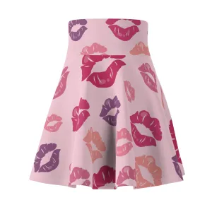Pink Kiss Valentines Womens Flare Skater Skirt - Saiko Studio