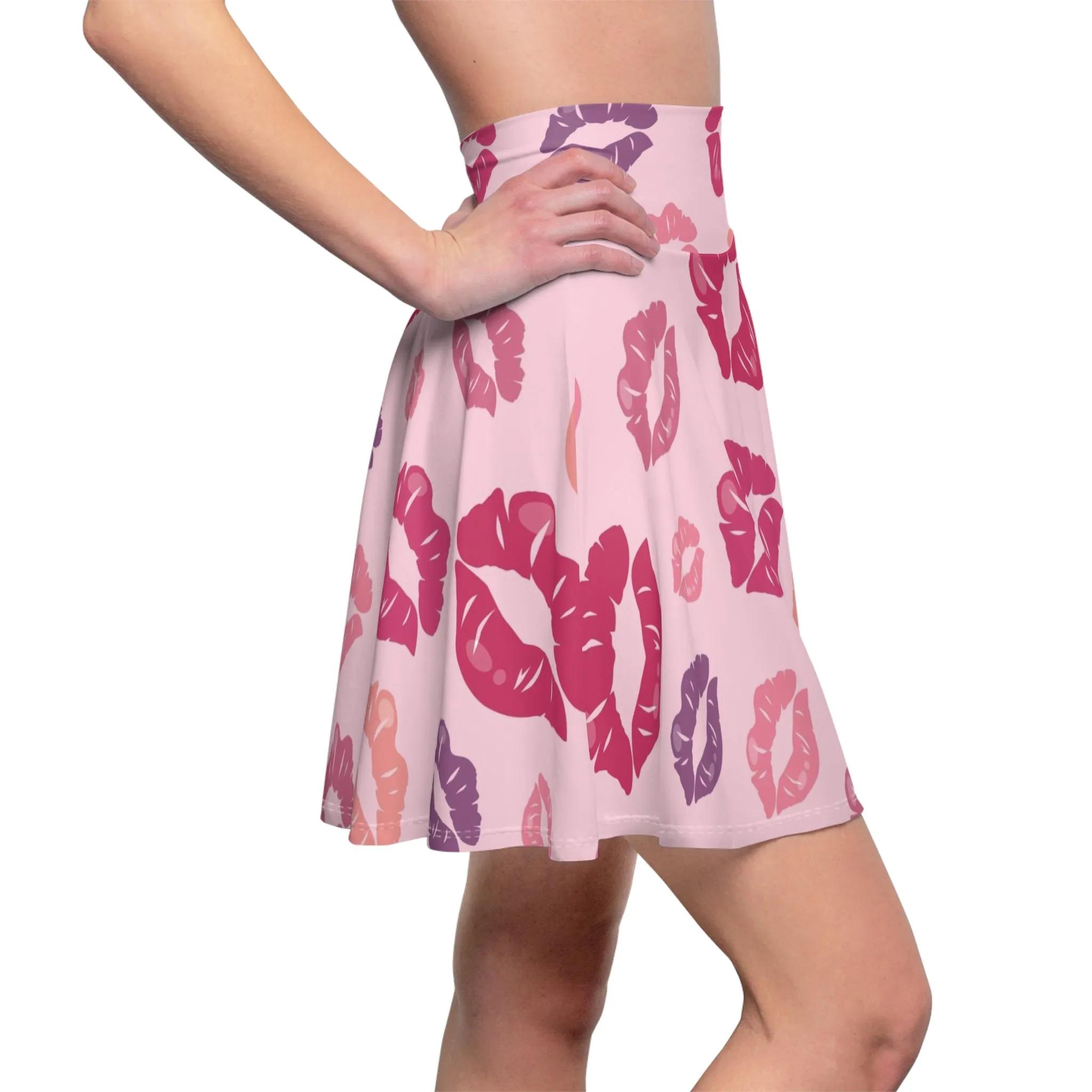 Pink Kiss Valentines Womens Flare Skater Skirt - Saiko Studio