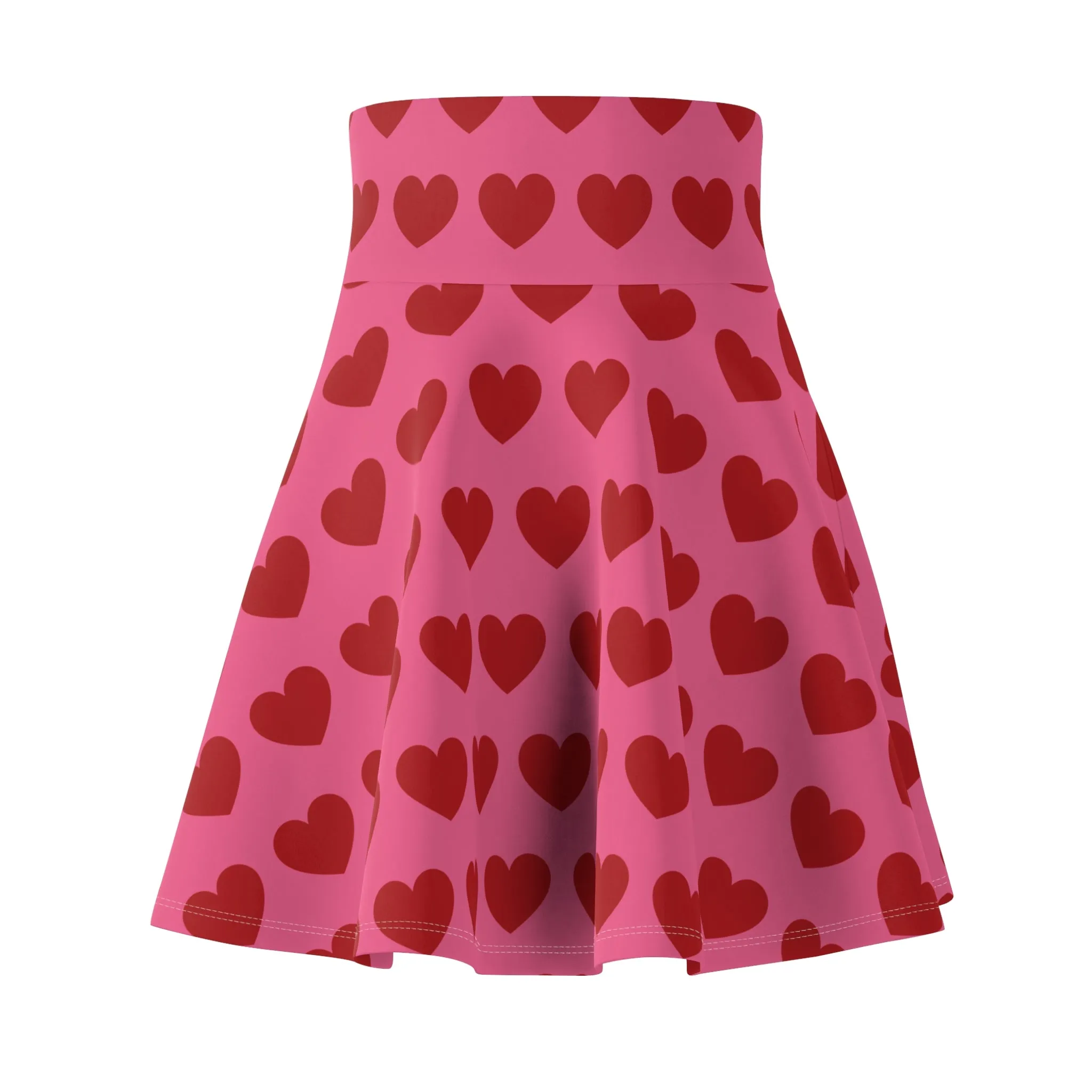 Pink Red Heart Womens Valentines Flare Skater Skirt - Saiko Studio