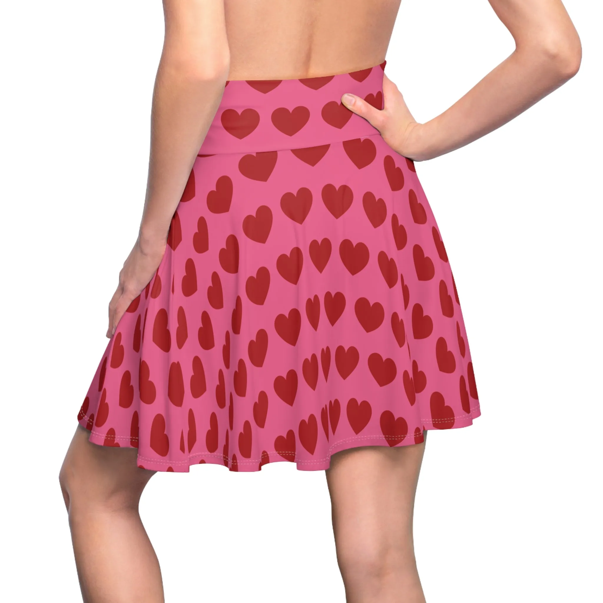 Pink Red Heart Womens Valentines Flare Skater Skirt - Saiko Studio