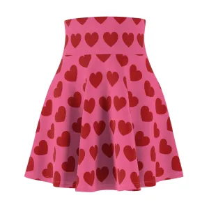 Pink Red Heart Womens Valentines Flare Skater Skirt - Saiko Studio