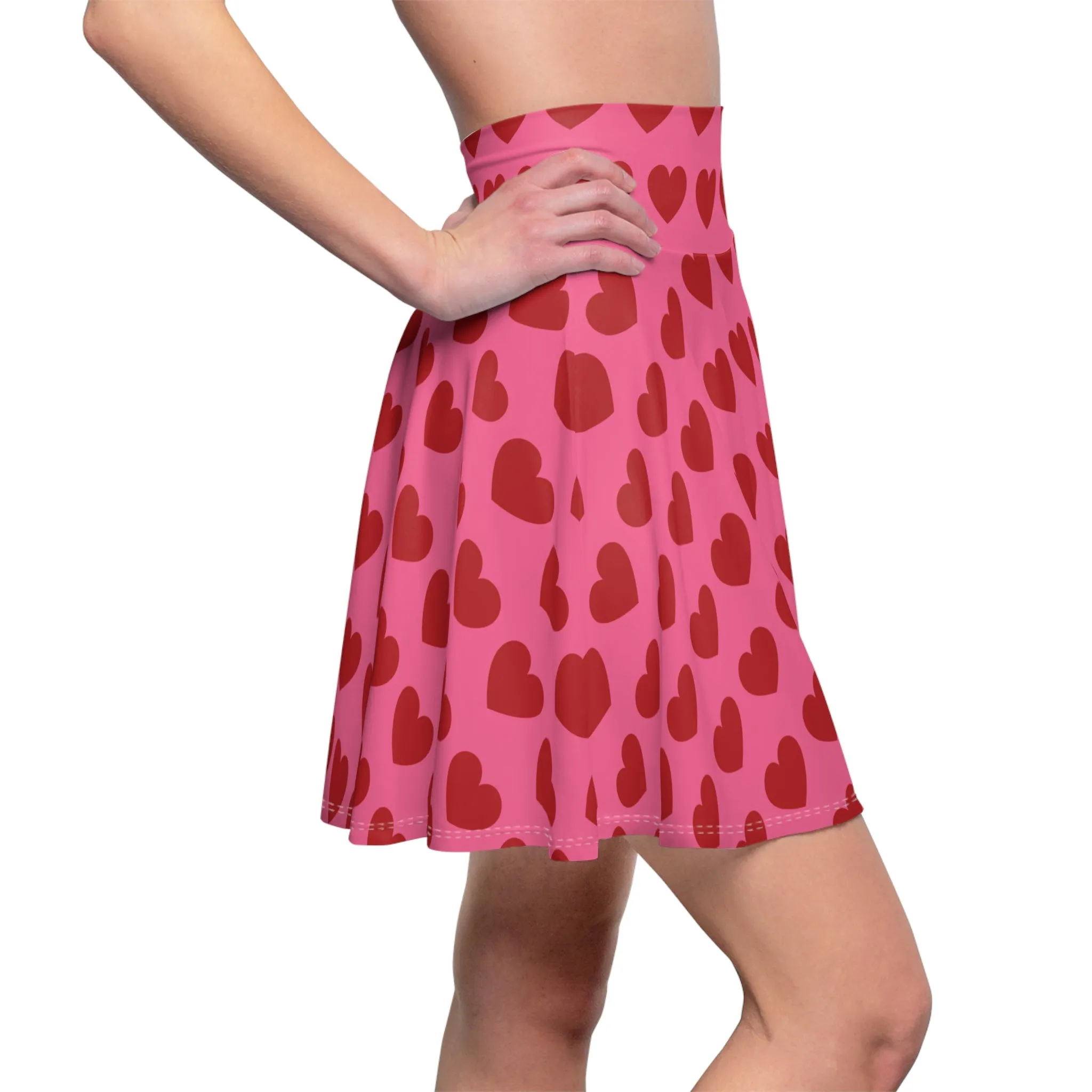 Pink Red Heart Womens Valentines Flare Skater Skirt - Saiko Studio