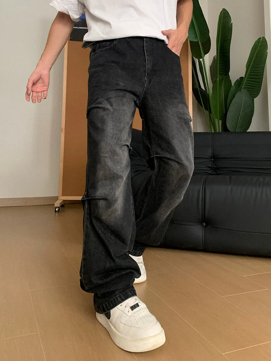 Pleated Washed Loose Fit Jeans