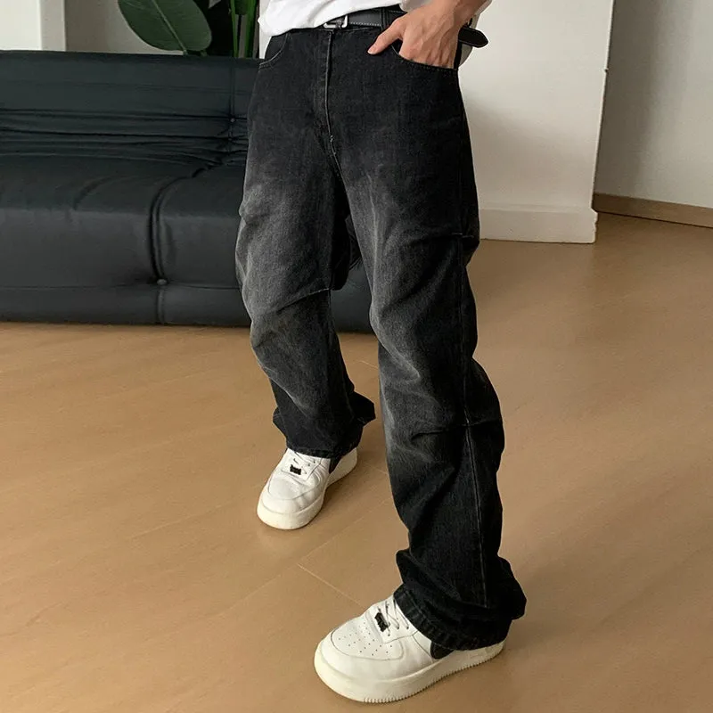 Pleated Washed Loose Fit Jeans