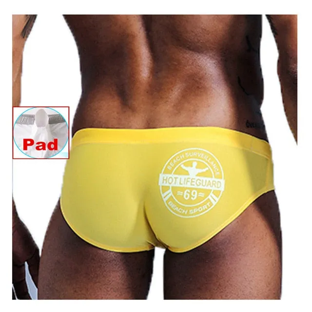 PLUS Size Pouch Bulge Enhancing Push Up Cup Men Brief Swimwear Push Pad Male Sexy Swimwear Swimsuit Waterproof Swimming Trunks
