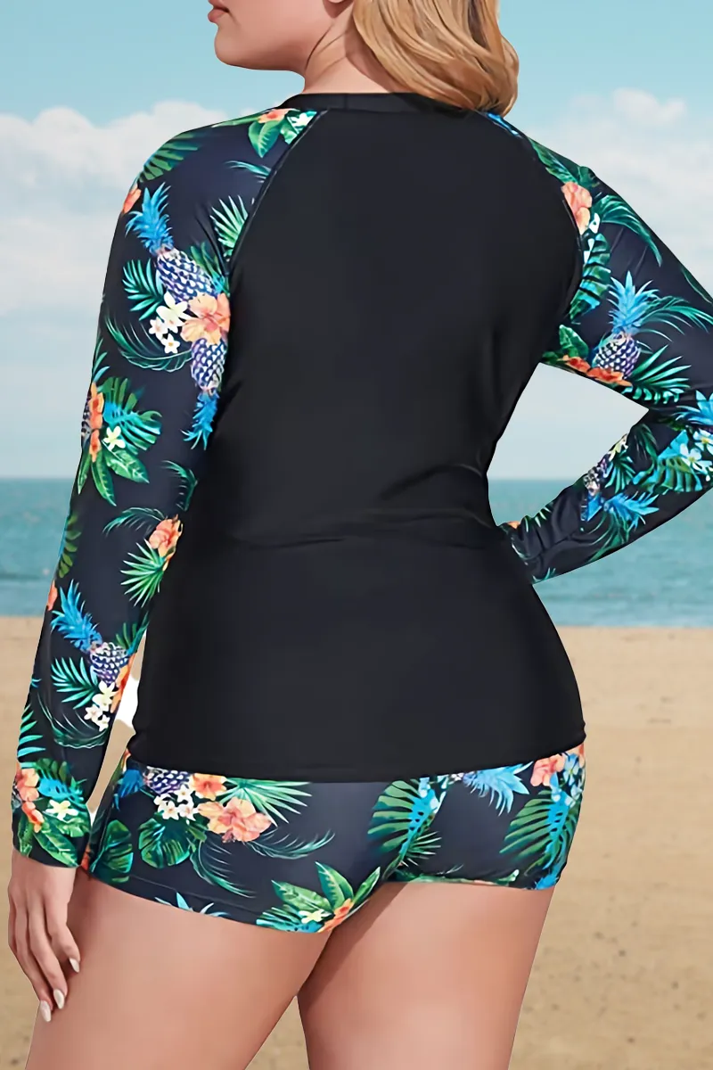 Plus Size Women Rash Guard Swimsuit