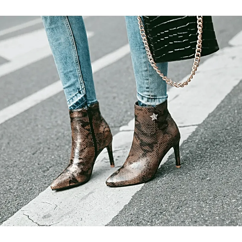 Pointed stiletto heel fashion side zipper sexy snake boots