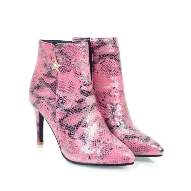 Pointed stiletto heel fashion side zipper sexy snake boots