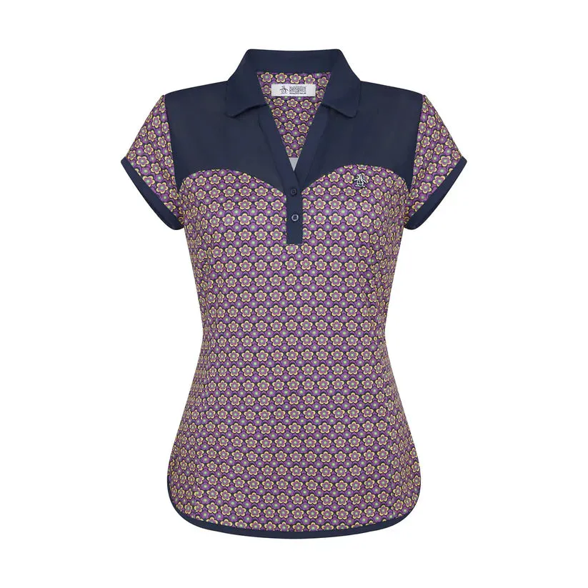 Polo de golf con estampado de pingüinos y mangas cortas