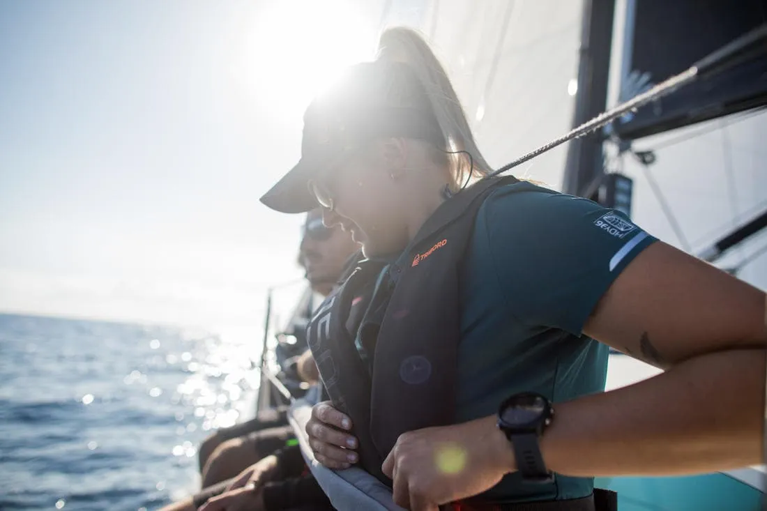 Polo manches courtes de voile femme Race Pétrole