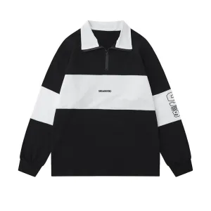 Polo Shirts Color Contrast Raglan Sleeve T Shirts Summer Casual Streetwear Short Sleeve Sports Style Zip Up