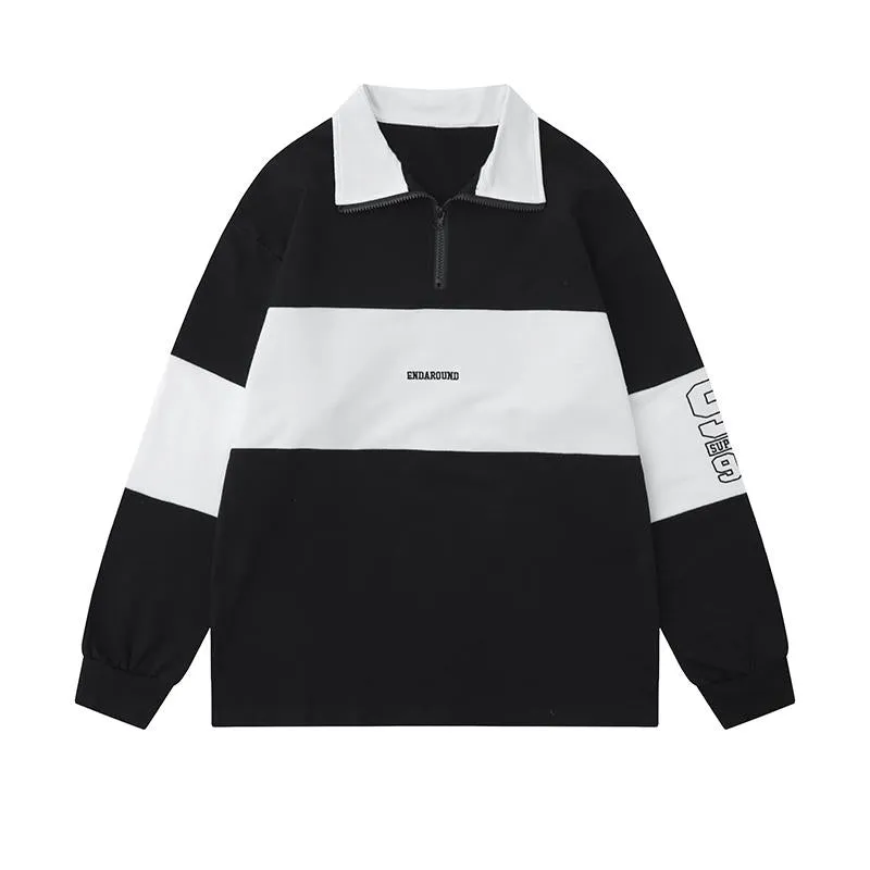 Polo Shirts Color Contrast Raglan Sleeve T Shirts Summer Casual Streetwear Short Sleeve Sports Style Zip Up