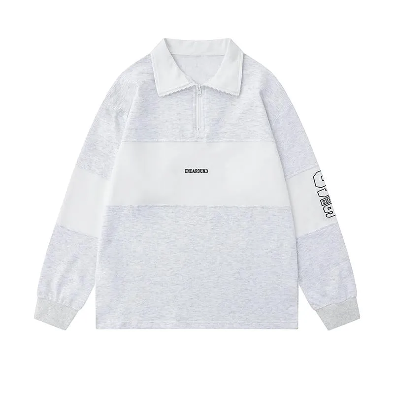 Polo Shirts Color Contrast Raglan Sleeve T Shirts Summer Casual Streetwear Short Sleeve Sports Style Zip Up
