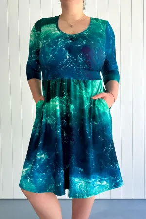 Powerful Ocean - 3/4 Sleeve Skater Dress - Knee Length - Pockets