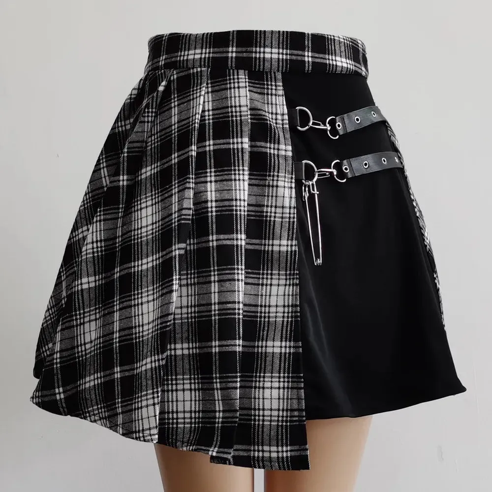 Punk Style Cut-out Mini Skater Skirt in High Waist Style