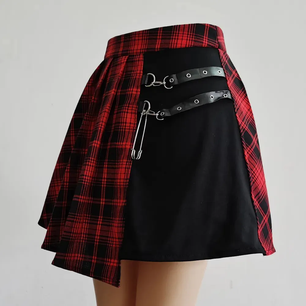 Punk Style Cut-out Mini Skater Skirt in High Waist Style