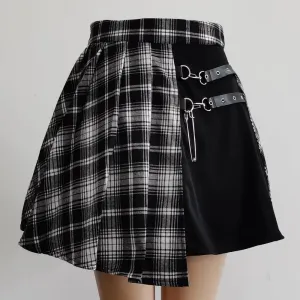 Punk Style Cut-out Mini Skater Skirt in High Waist Style