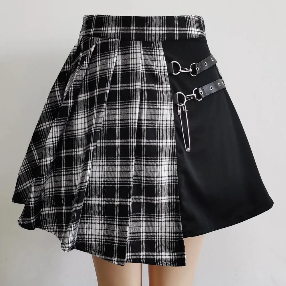 Punk Style Cut-out Mini Skater Skirt in High Waist Style