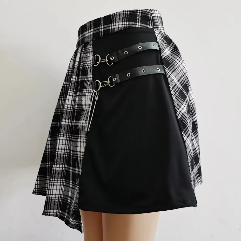 Punk Style Cut-out Mini Skater Skirt in High Waist Style