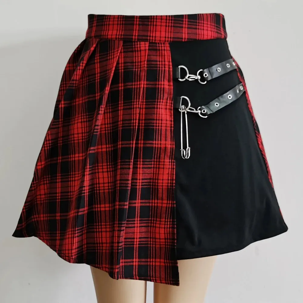 Punk Style Cut-out Mini Skater Skirt in High Waist Style