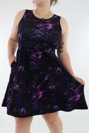 Purple Marble - Sleeveless Skater Dress - Knee Length - Side Pockets