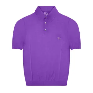 Purple Short Sleeve Pure Silk Polo Shirt