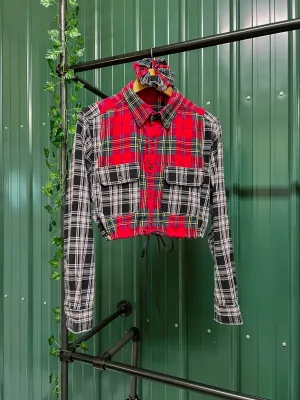 "1 of 1" Plaid Patchwork Crop Top Set (M)