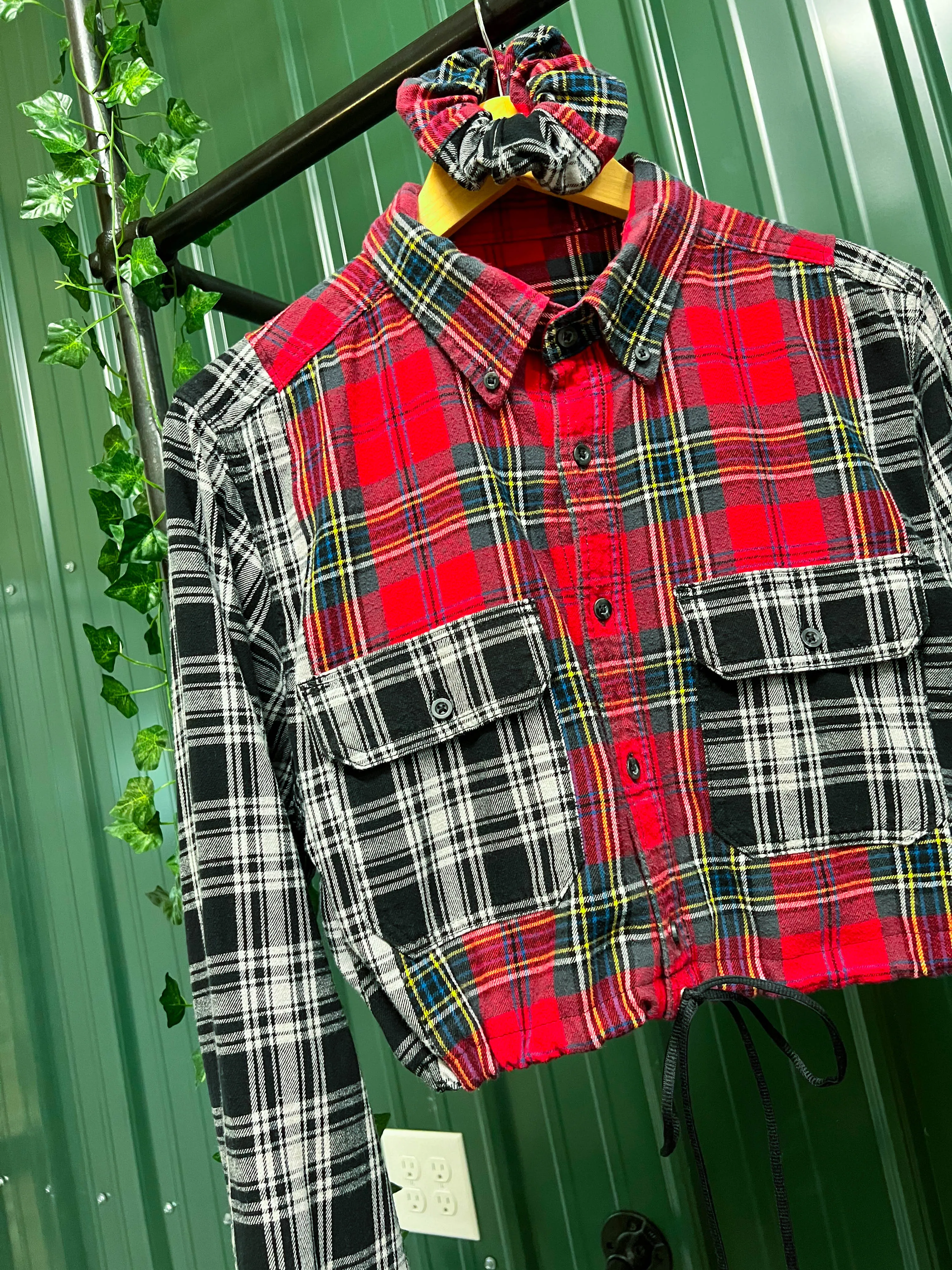 "1 of 1" Plaid Patchwork Crop Top Set (M)