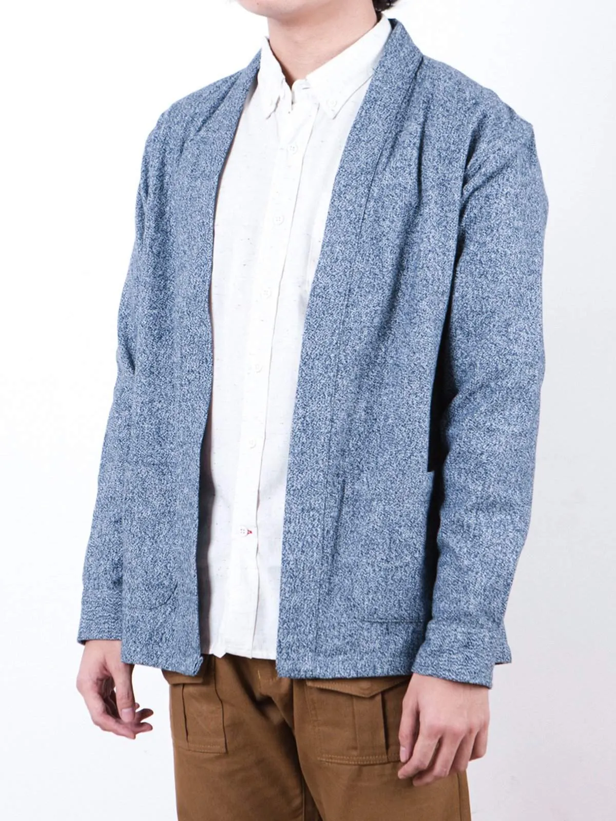 Qutn Throw On Cobalt Salt and Pepper Flannel